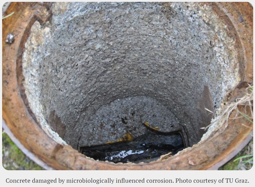 Wastewater infrastructure exposed to microbiologically influenced corrosion and sulfuric acid attack