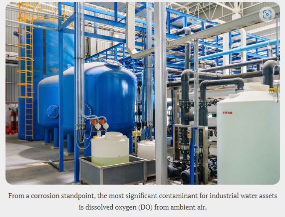 Industrial water piping affected by water chemistry and corrosion