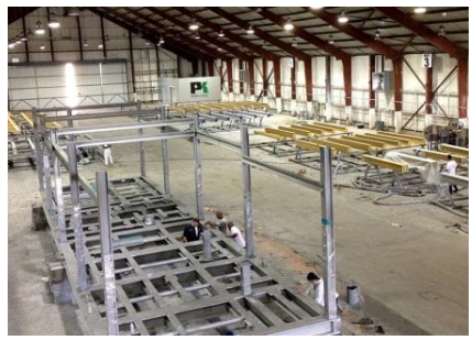 Modular steel structures receiving fireproofing and protective coating work before field installation