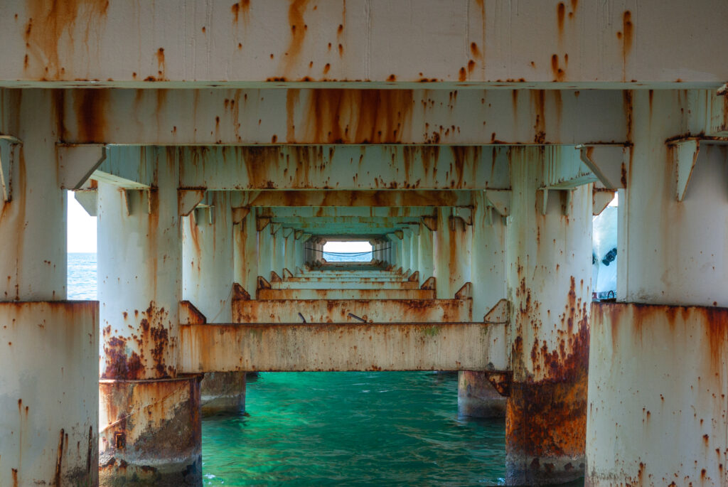 Visible corrosion on an industrial steel structure