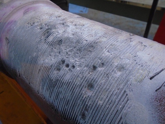 Corrosion and pitting visible on the Belem propeller shaft before repair
